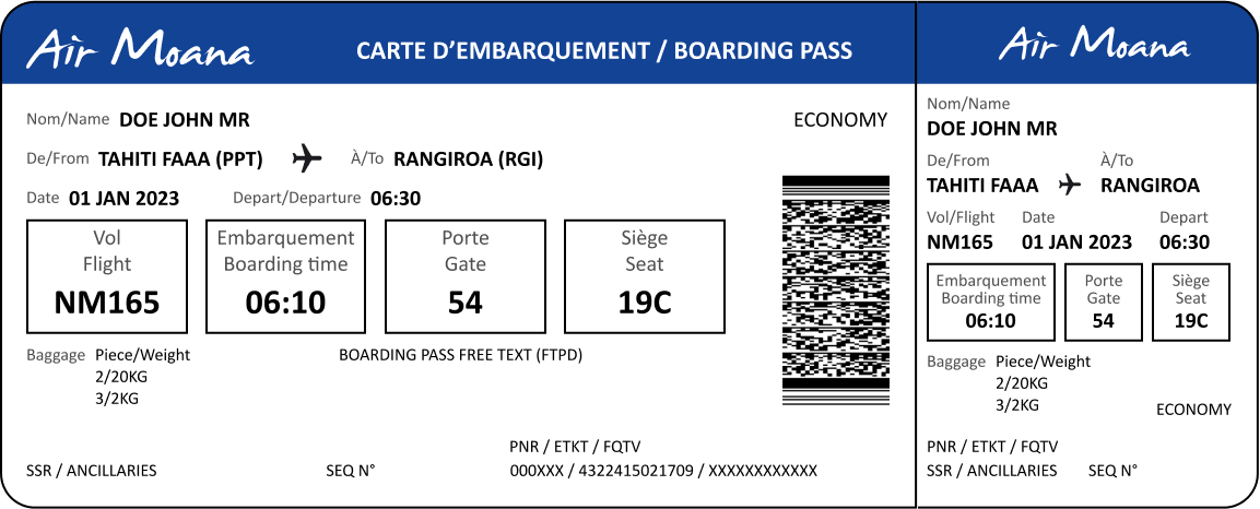 Final prototype of the boarding pass issued at check-in counters.