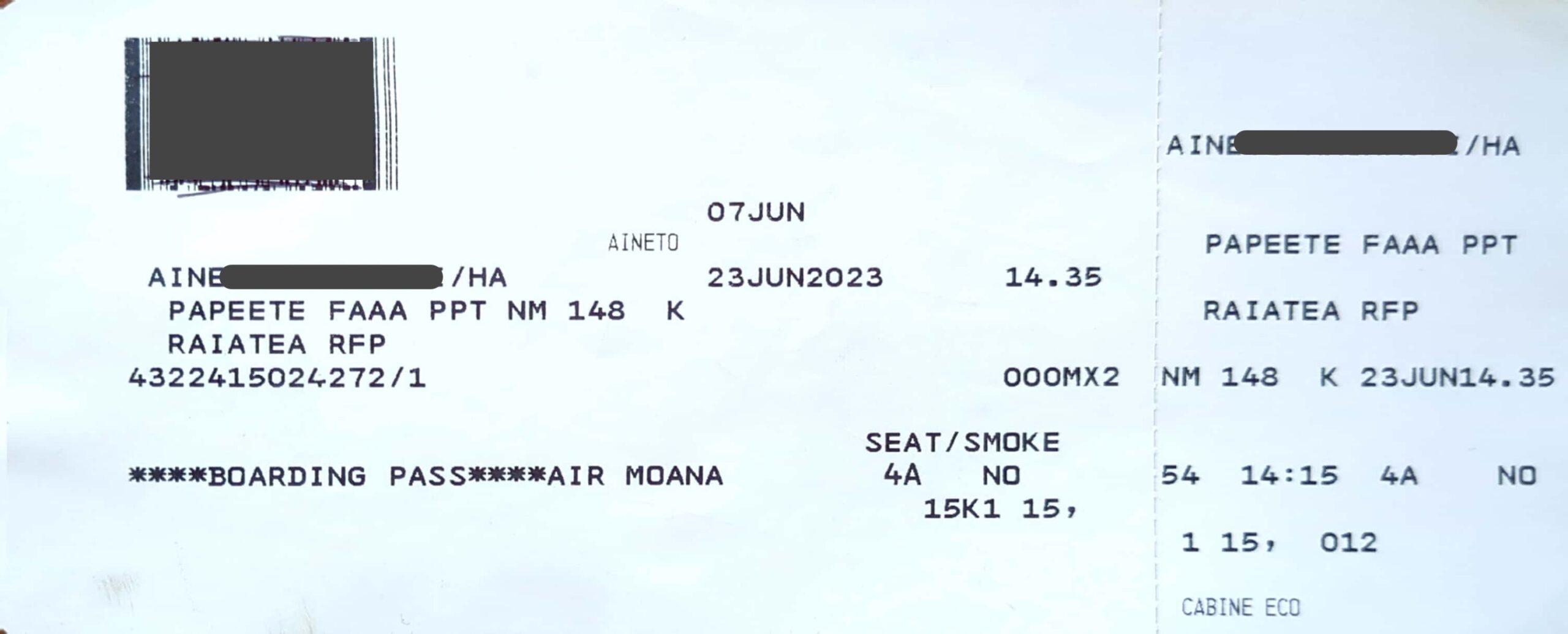 Photo of the existing boarding pass issued at check-in counters.